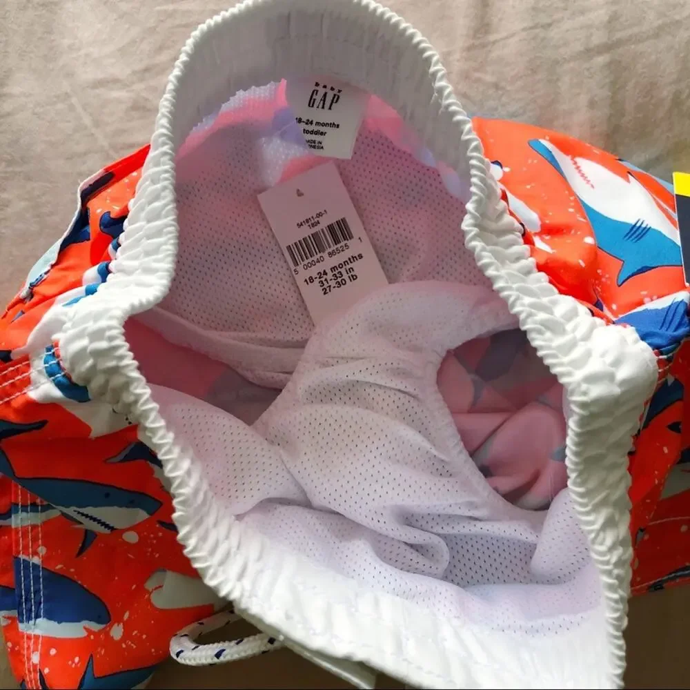 NWT Gap Orange Shark Print Swim Trunks 18-24 Months